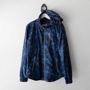 Slate & Stone Men’s L Blue Camo Hooded Windbreaker Lightweight Zip Jacket